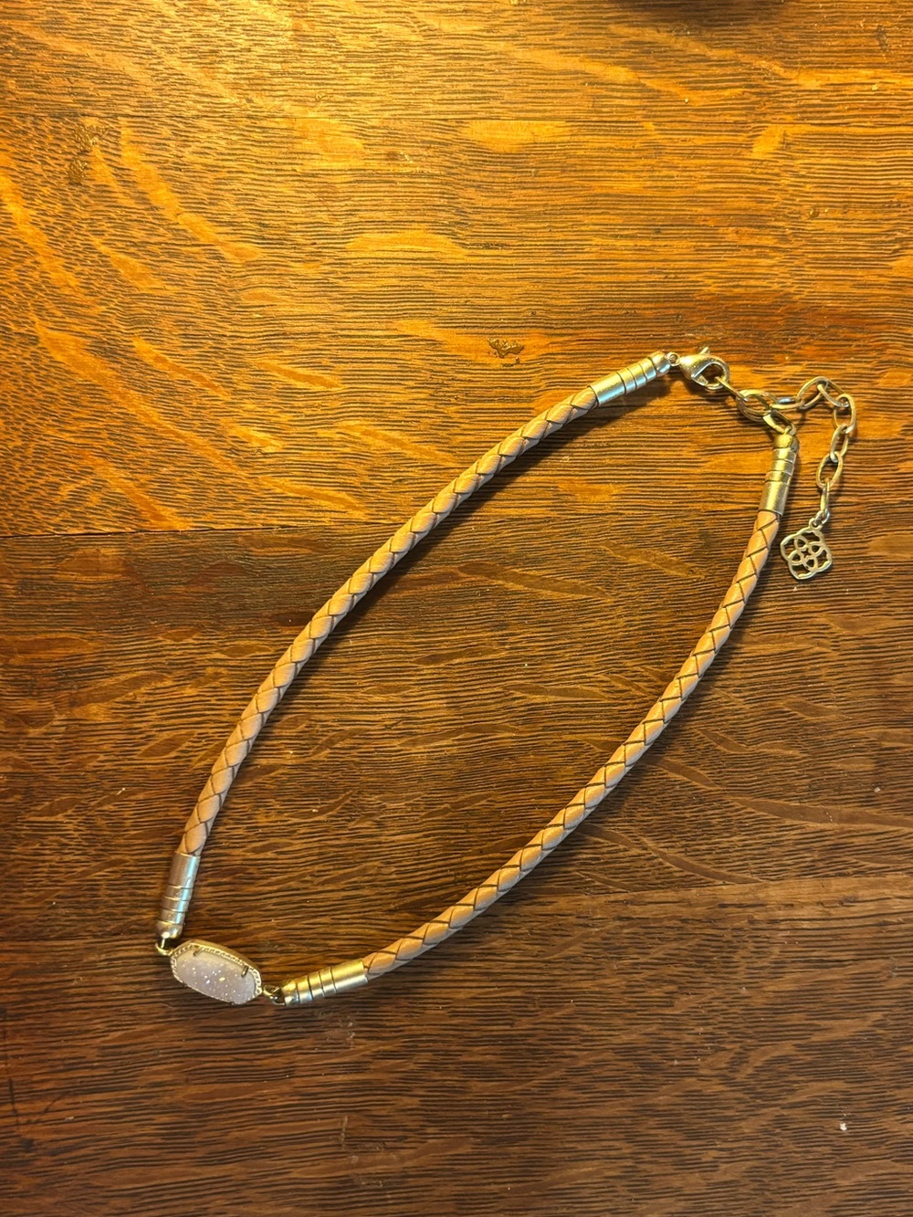 Kendra Scott Leather Braided Cooper Choker necklace. Sparkling drusy pendant.